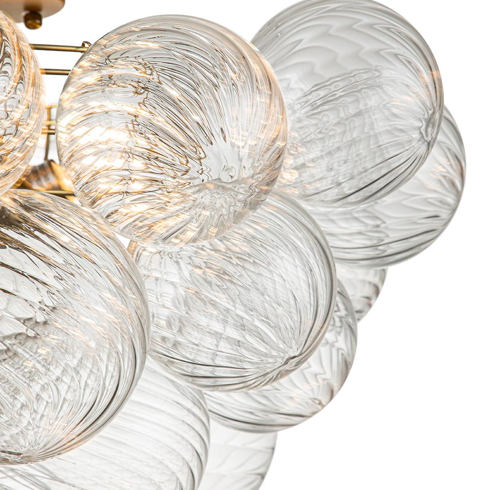 Plafonnier semi-encastré à trois globes, 21 po, sphères en verre texturé pour éclairage ambiant de salle de bain, chambre ou salon, douille E14