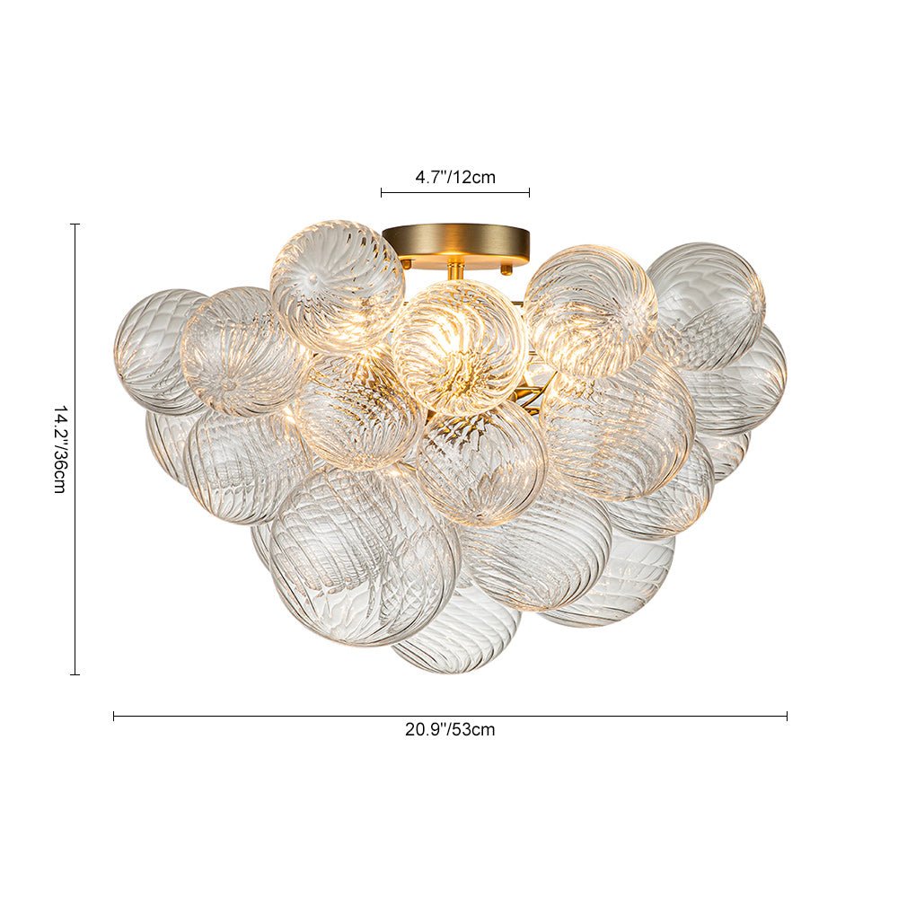 Plafonnier semi-encastré à trois globes, 21 po, sphères en verre texturé pour éclairage ambiant de salle de bain, chambre ou salon, douille E14