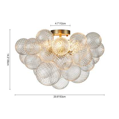 Plafonnier semi-encastré à trois globes, 21 po, sphères en verre texturé pour éclairage ambiant de salle de bain, chambre ou salon, douille E14