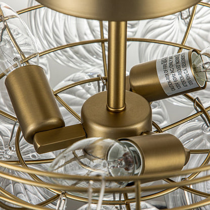 Plafonnier semi-encastré à trois globes, 21 po, sphères en verre texturé pour éclairage ambiant de salle de bain, chambre ou salon, douille E14