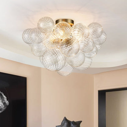 Plafonnier semi-encastré à trois globes, 21 po, sphères en verre texturé pour éclairage ambiant de salle de bain, chambre ou salon, douille E14