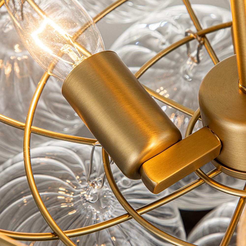 Plafonnier semi-encastré à trois globes, 21 po, sphères en verre texturé pour éclairage ambiant de salle de bain, chambre ou salon, douille E14