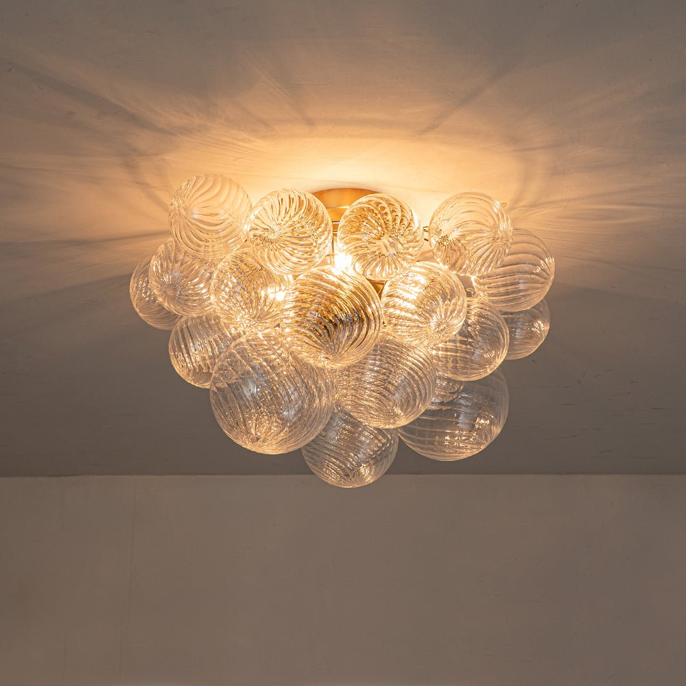 Plafonnier semi-encastré à trois globes, 21 po, sphères en verre texturé pour éclairage ambiant de salle de bain, chambre ou salon, douille E14