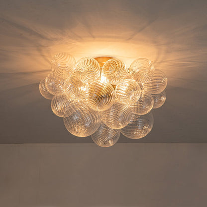 Plafonnier semi-encastré à trois globes, 21 po, sphères en verre texturé pour éclairage ambiant de salle de bain, chambre ou salon, douille E14
