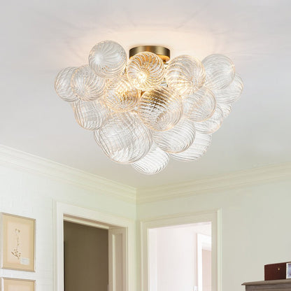 Plafonnier semi-encastré à trois globes, 21 po, sphères en verre texturé pour éclairage ambiant de salle de bain, chambre ou salon, douille E14