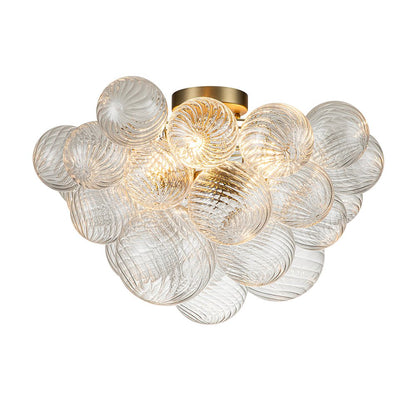 Plafonnier semi-encastré à trois globes, 21 po, sphères en verre texturé pour éclairage ambiant de salle de bain, chambre ou salon, douille E14