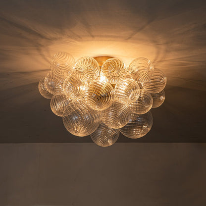 Plafonnier semi-encastré à trois globes, 21 po, sphères en verre texturé pour éclairage ambiant de salle de bain, chambre ou salon, douille E14