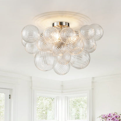 Plafonnier semi-encastré à trois globes, 21 po, sphères en verre texturé pour éclairage ambiant de salle de bain, chambre ou salon, douille E14