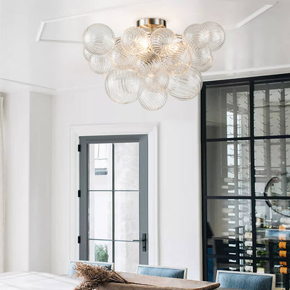 Plafonnier semi-encastré à trois globes, 21 po, sphères en verre texturé pour éclairage ambiant de salle de bain, chambre ou salon, douille E14