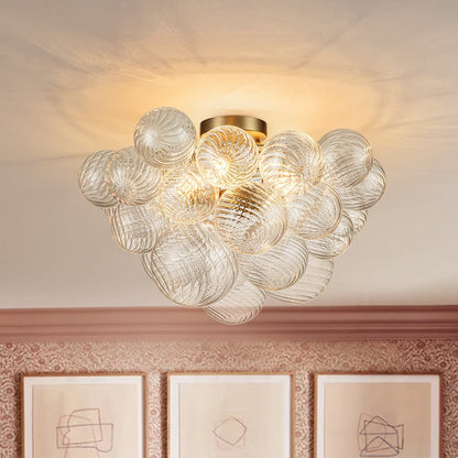 Plafonnier semi-encastré à trois globes, 21 po, sphères en verre texturé pour éclairage ambiant de salle de bain, chambre ou salon, douille E14