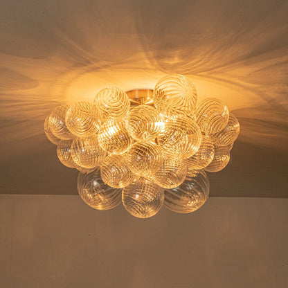 Plafonnier semi-encastré à trois globes, 21 po, sphères en verre texturé pour éclairage ambiant de salle de bain, chambre ou salon, douille E14