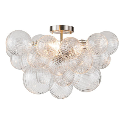 Plafonnier semi-encastré à trois globes, 21 po, sphères en verre texturé pour éclairage ambiant de salle de bain, chambre ou salon, douille E14