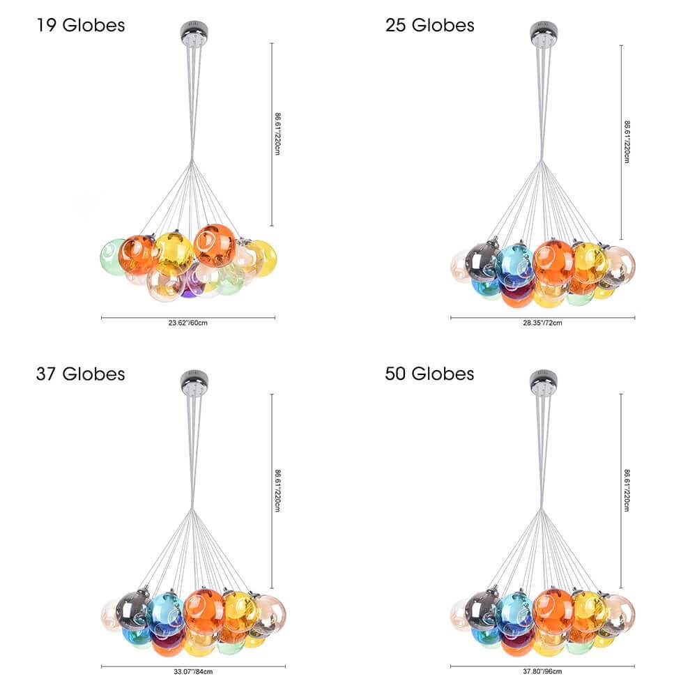 Multicolor Glass Globe Chandelier 20 Inch Cluster Adjustable Height Ceiling Light for Kitchen Dining Room Living Room Statement Lighting Fix