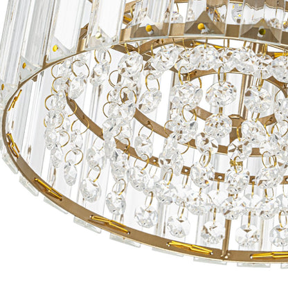Flush Mount Crystal Fixture with Brass Tone – Dimmable Overhead Light for Entryways, Compact Rooms & Hallways – 10.6 in × 8.3 in Drum Design