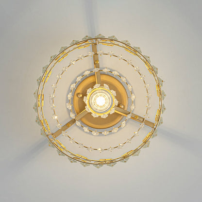 Flush Mount Crystal Fixture with Brass Tone – Dimmable Overhead Light for Entryways, Compact Rooms & Hallways – 10.6 in × 8.3 in Drum Design