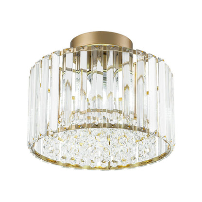 Flush Mount Crystal Fixture with Brass Tone – Dimmable Overhead Light for Entryways, Compact Rooms & Hallways – 10.6 in × 8.3 in Drum Design