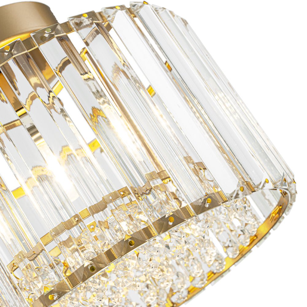 Flush Mount Crystal Fixture with Brass Tone – Dimmable Overhead Light for Entryways, Compact Rooms & Hallways – 10.6 in × 8.3 in Drum Design