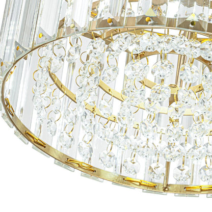 Flush Mount Crystal Fixture with Brass Tone – Dimmable Overhead Light for Entryways, Compact Rooms & Hallways – 10.6 in × 8.3 in Drum Design