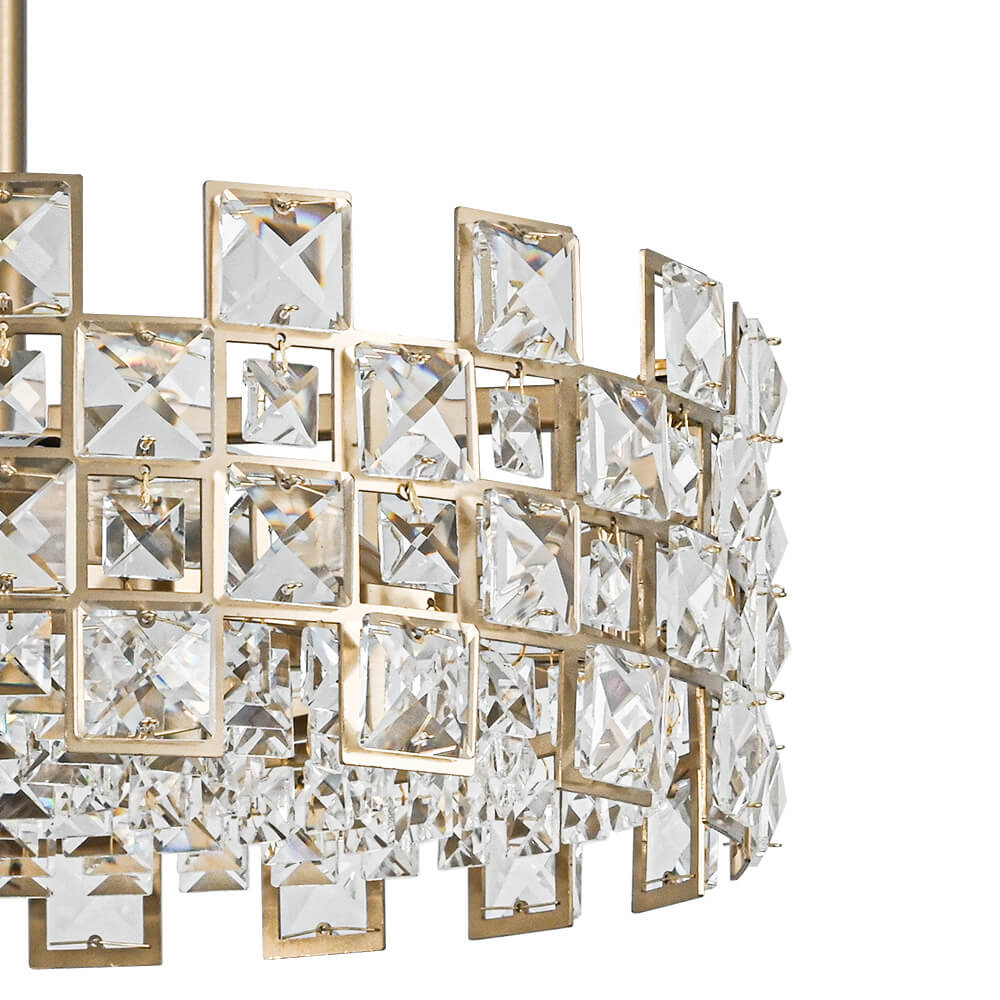 Semi-Flush Crystal Drum Light 15 Inch Dimmable Chrome Brass Metal Glass for Bedroom Living Room Dining Room Hallway Entry Foyer Modern Glam