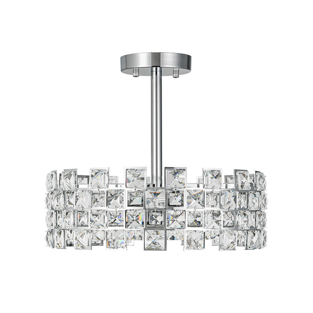 Semi-Flush Crystal Drum Light 15 Inch Dimmable Chrome Brass Metal Glass for Bedroom Living Room Dining Room Hallway Entry Foyer Modern Glam