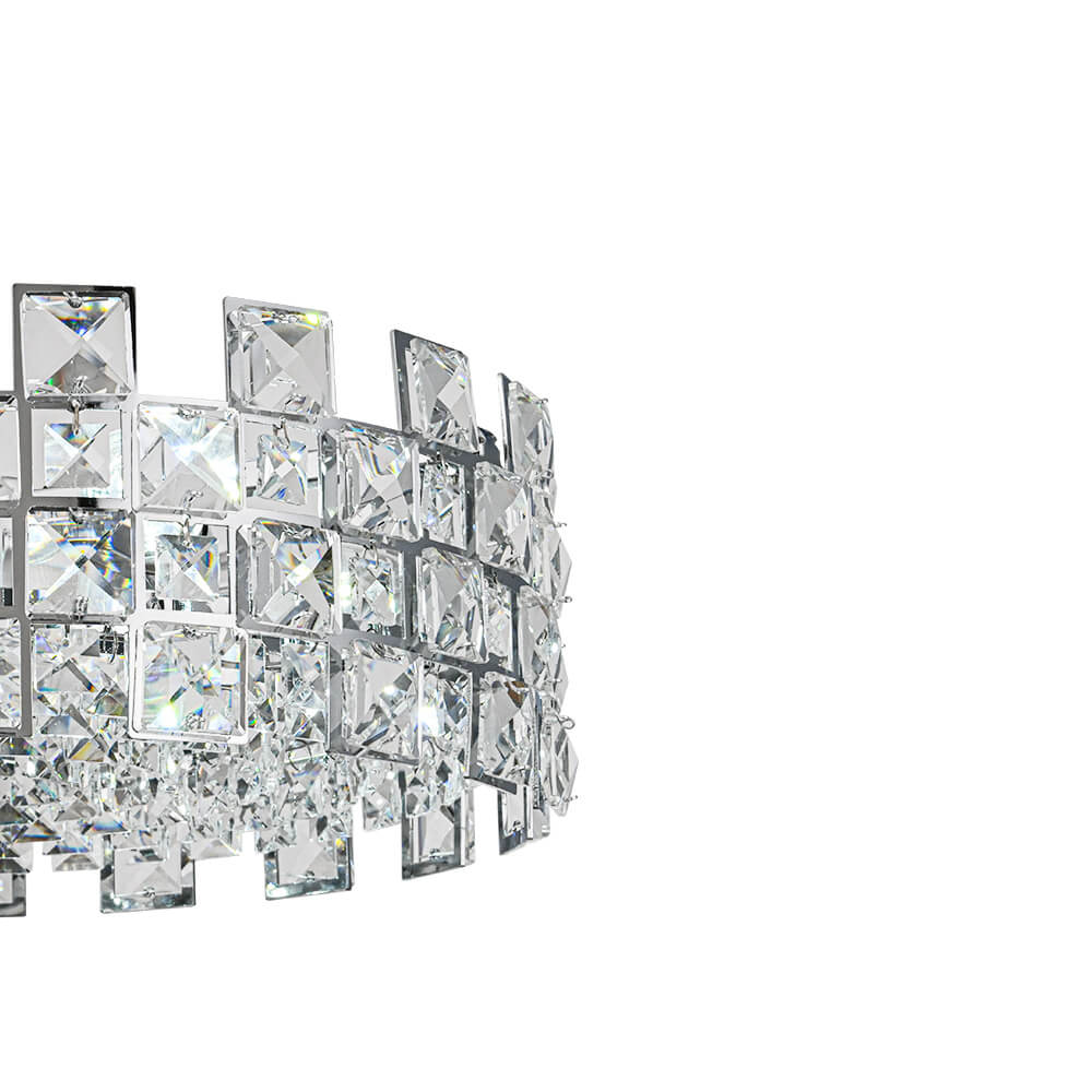 Semi-Flush Crystal Drum Light 15 Inch Dimmable Chrome Brass Metal Glass for Bedroom Living Room Dining Room Hallway Entry Foyer Modern Glam
