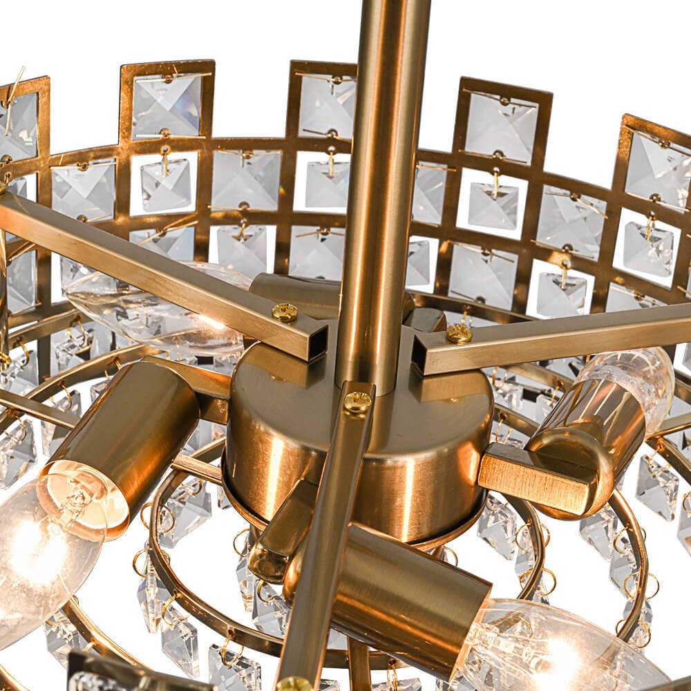 Semi-Flush Crystal Drum Light 15 Inch Dimmable Chrome Brass Metal Glass for Bedroom Living Room Dining Room Hallway Entry Foyer Modern Glam