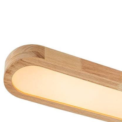 Oval LED Flush Mount Ceiling Light with Wood-Look Frame 37 in Dimmable Kitchen & Living Room Remote Fixture