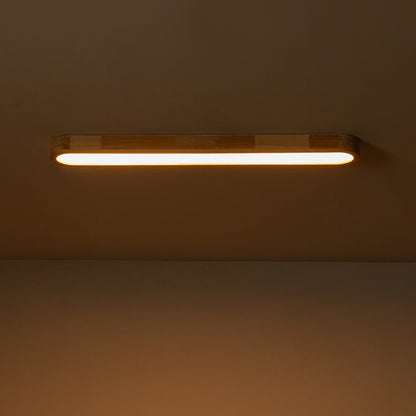 Oval LED Flush Mount Ceiling Light with Wood-Look Frame 37 in Dimmable Kitchen & Living Room Remote Fixture