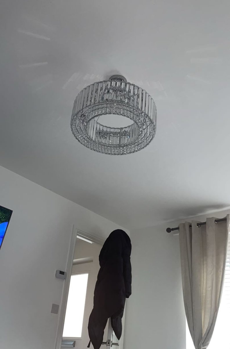 Suspension à six lumières avec cristaux facettés et cadre en métal pour salles à manger, entrées et espaces de vie – Hauteur réglable, culot E14, ver
