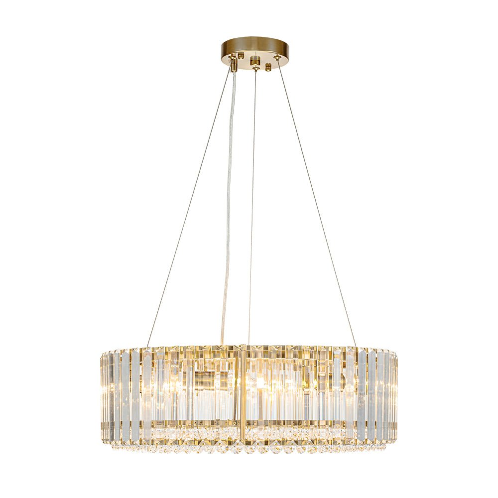 Suspension à six lumières avec cristaux facettés et cadre en métal pour salles à manger, entrées et espaces de vie – Hauteur réglable, culot E14, ver