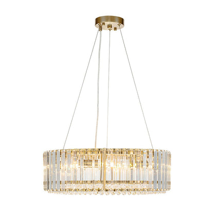 Suspension à six lumières avec cristaux facettés et cadre en métal pour salles à manger, entrées et espaces de vie – Hauteur réglable, culot E14, ver