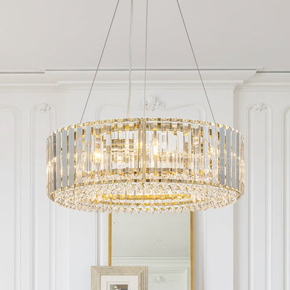 Suspension à six lumières avec cristaux facettés et cadre en métal pour salles à manger, entrées et espaces de vie – Hauteur réglable, culot E14, ver