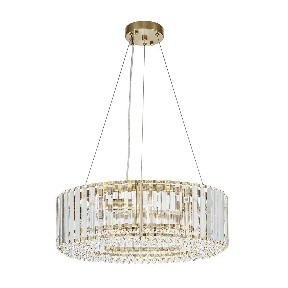 Suspension à six lumières avec cristaux facettés et cadre en métal pour salles à manger, entrées et espaces de vie – Hauteur réglable, culot E14, ver
