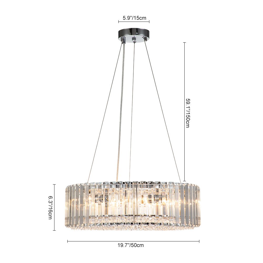 Suspension à six lumières avec cristaux facettés et cadre en métal pour salles à manger, entrées et espaces de vie – Hauteur réglable, culot E14, ver