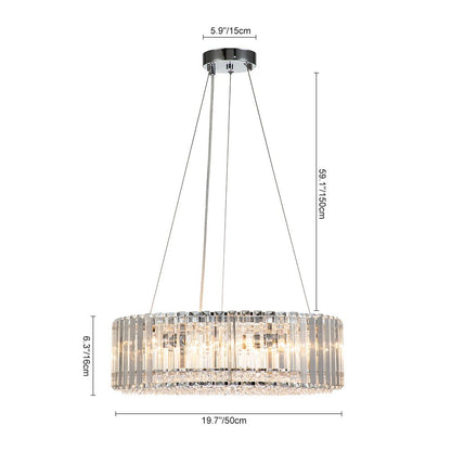 Suspension à six lumières avec cristaux facettés et cadre en métal pour salles à manger, entrées et espaces de vie – Hauteur réglable, culot E14, ver