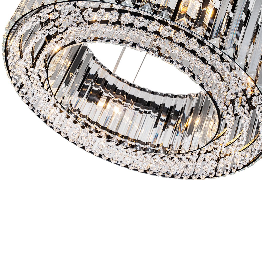 Suspension à six lumières avec cristaux facettés et cadre en métal pour salles à manger, entrées et espaces de vie – Hauteur réglable, culot E14, ver
