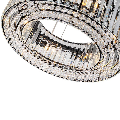 Suspension à six lumières avec cristaux facettés et cadre en métal pour salles à manger, entrées et espaces de vie – Hauteur réglable, culot E14, ver