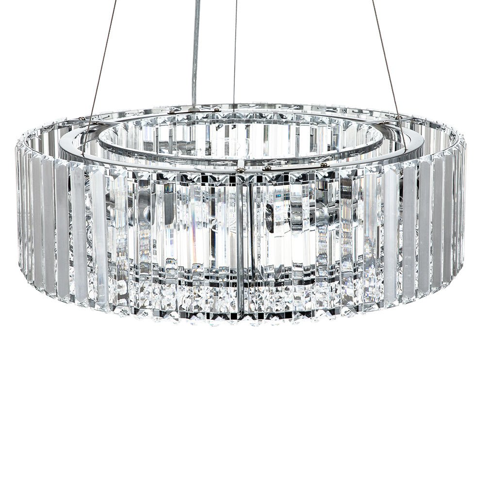 Suspension à six lumières avec cristaux facettés et cadre en métal pour salles à manger, entrées et espaces de vie – Hauteur réglable, culot E14, ver