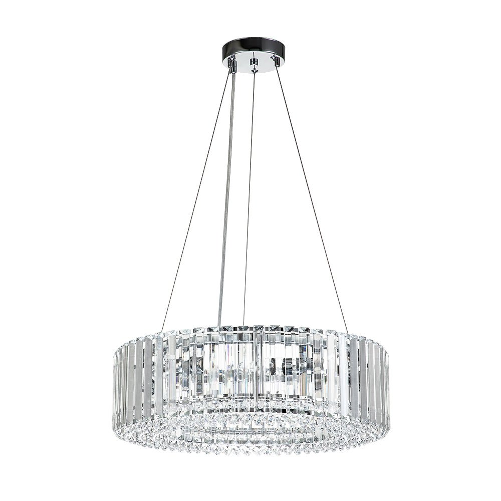 Suspension à six lumières avec cristaux facettés et cadre en métal pour salles à manger, entrées et espaces de vie – Hauteur réglable, culot E14, ver