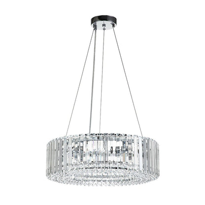 Suspension à six lumières avec cristaux facettés et cadre en métal pour salles à manger, entrées et espaces de vie – Hauteur réglable, culot E14, ver
