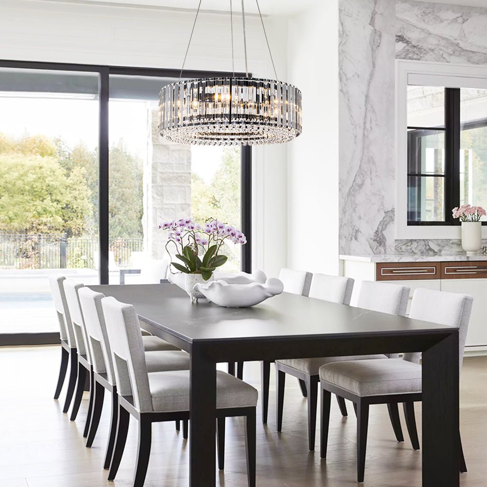 Suspension à six lumières avec cristaux facettés et cadre en métal pour salles à manger, entrées et espaces de vie – Hauteur réglable, culot E14, ver