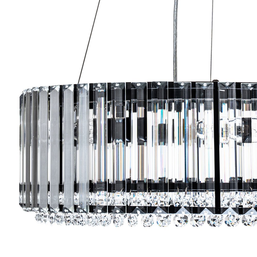 Suspension à six lumières avec cristaux facettés et cadre en métal pour salles à manger, entrées et espaces de vie – Hauteur réglable, culot E14, ver