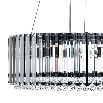 Suspension à six lumières avec cristaux facettés et cadre en métal pour salles à manger, entrées et espaces de vie – Hauteur réglable, culot E14, ver
