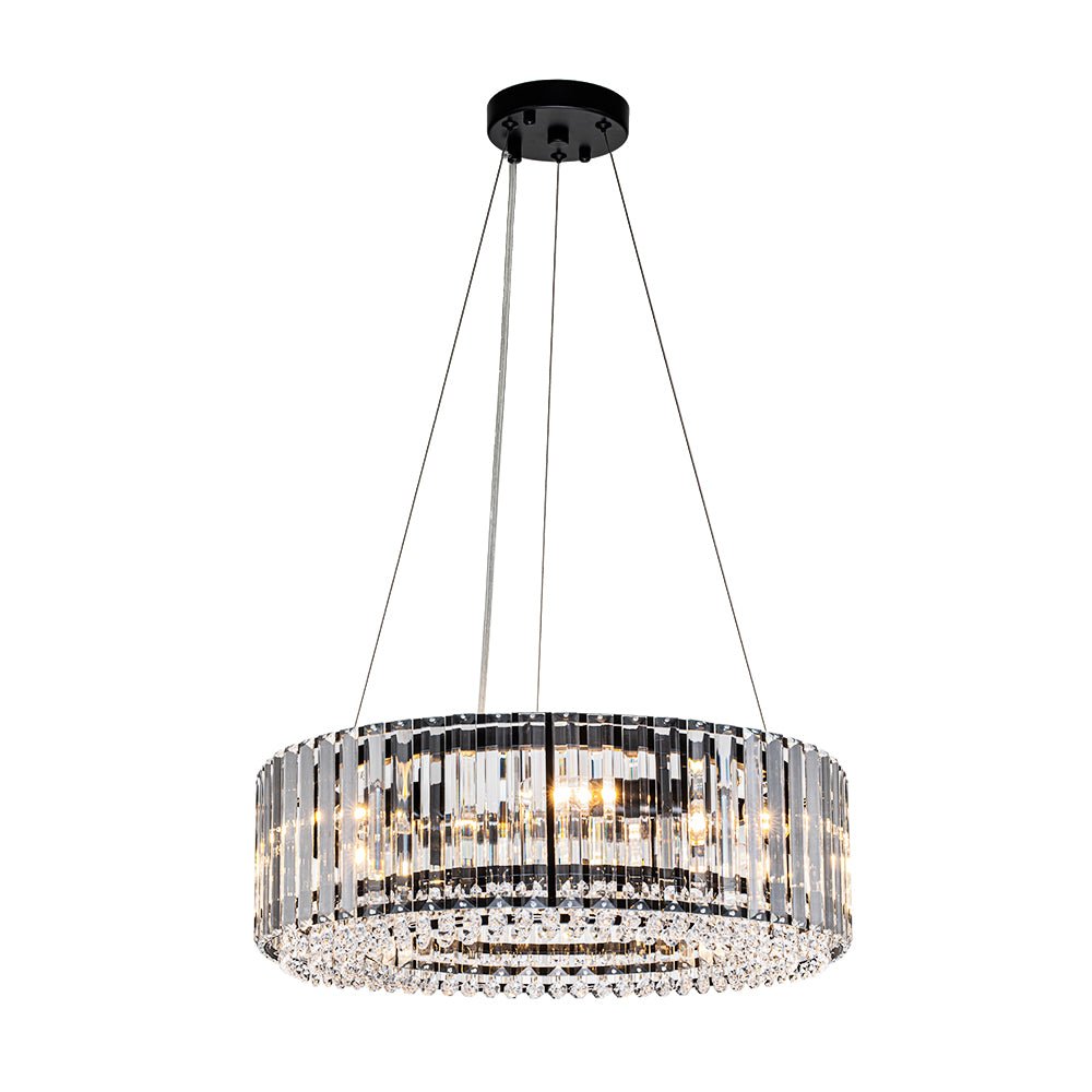 Suspension à six lumières avec cristaux facettés et cadre en métal pour salles à manger, entrées et espaces de vie – Hauteur réglable, culot E14, ver