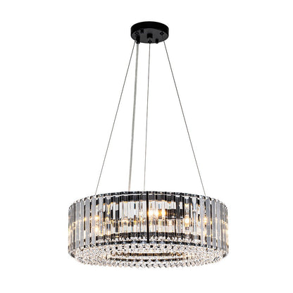 Suspension à six lumières avec cristaux facettés et cadre en métal pour salles à manger, entrées et espaces de vie – Hauteur réglable, culot E14, ver