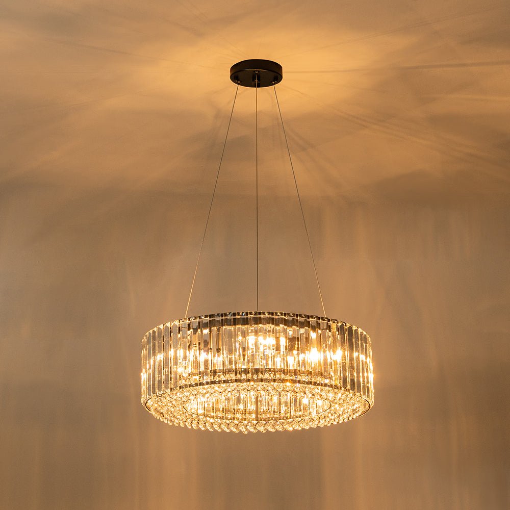 Suspension à six lumières avec cristaux facettés et cadre en métal pour salles à manger, entrées et espaces de vie – Hauteur réglable, culot E14, ver