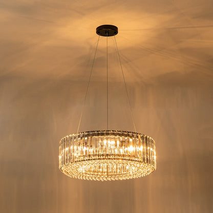 Suspension à six lumières avec cristaux facettés et cadre en métal pour salles à manger, entrées et espaces de vie – Hauteur réglable, culot E14, ver