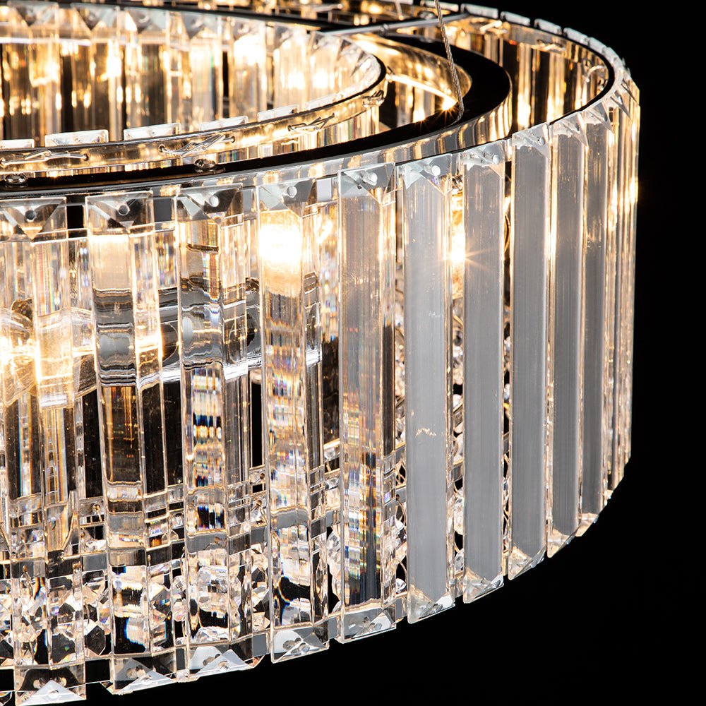 Suspension à six lumières avec cristaux facettés et cadre en métal pour salles à manger, entrées et espaces de vie – Hauteur réglable, culot E14, ver