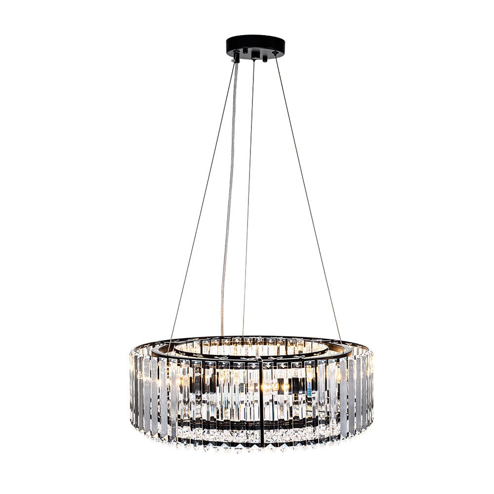 Suspension à six lumières avec cristaux facettés et cadre en métal pour salles à manger, entrées et espaces de vie – Hauteur réglable, culot E14, ver
