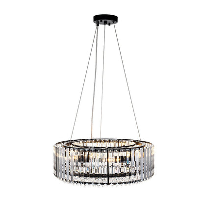 Suspension à six lumières avec cristaux facettés et cadre en métal pour salles à manger, entrées et espaces de vie – Hauteur réglable, culot E14, ver
